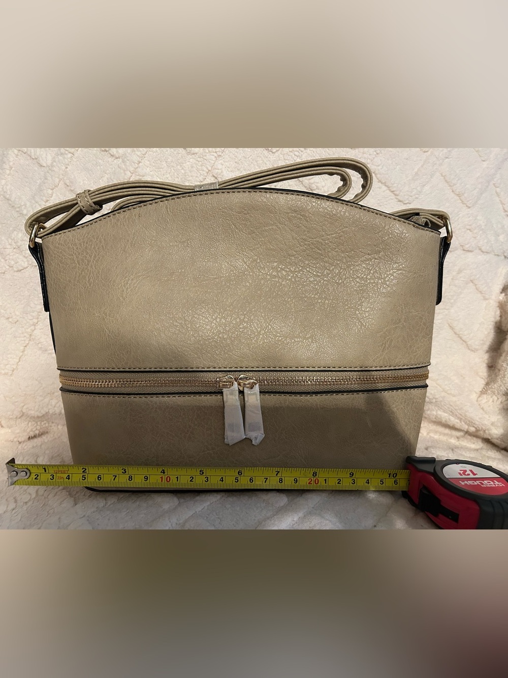 Stylish Taupe Crossbody Bag with Front Zip Pocket